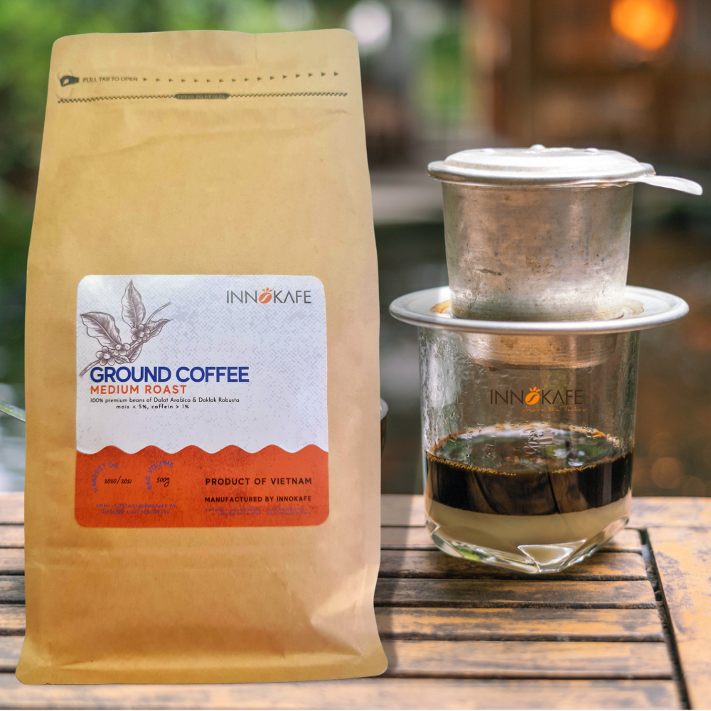 Ground Coffee - Medium roasted - Mix of 80% Daklak Robusta and 20% Dalat Arabica - 2 packs of 500Grs