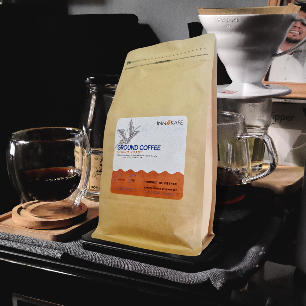 Ground Coffee - Medium roasted - Mix of 80% Daklak Robusta and 20% Dalat Arabica - 2 packs of 500Grs