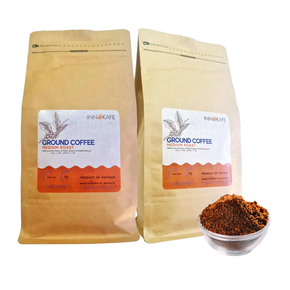 Ground Coffee - Medium roasted - Mix of 80% Daklak Robusta and 20% Dalat Arabica - 2 packs of 500Grs