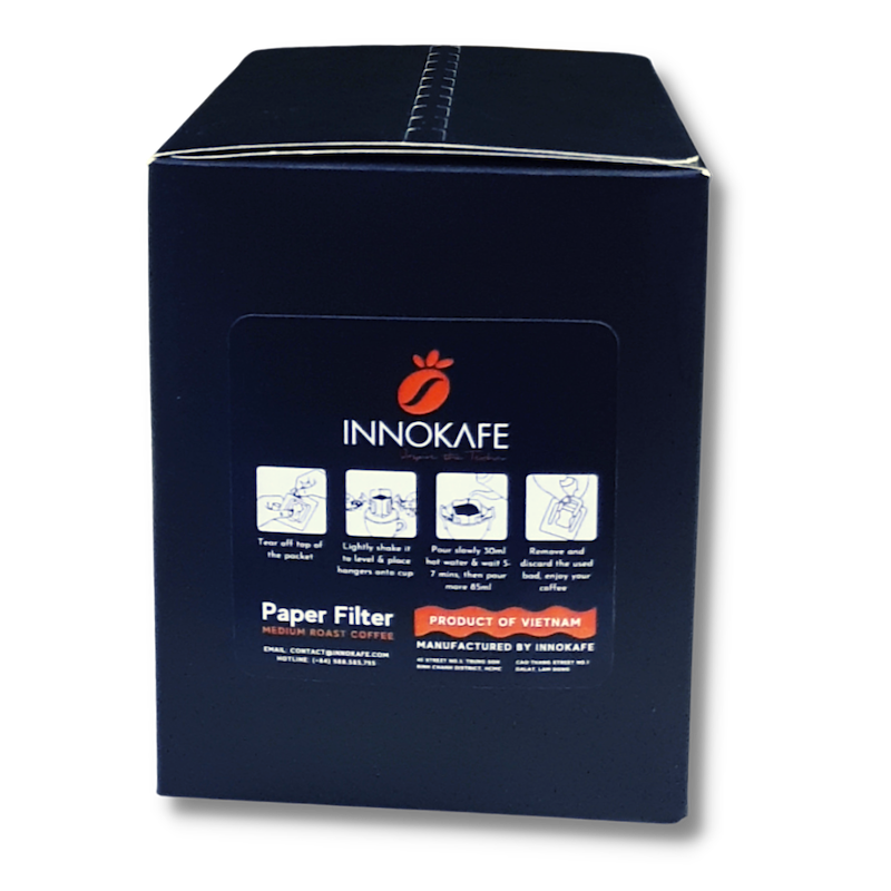 Coffee Single-Serve Portable Pour Over Drip Coffee extra - Mix of 80% Daklak Robusta and 20% Dalat Arabica - Box of 10 packs 15grs